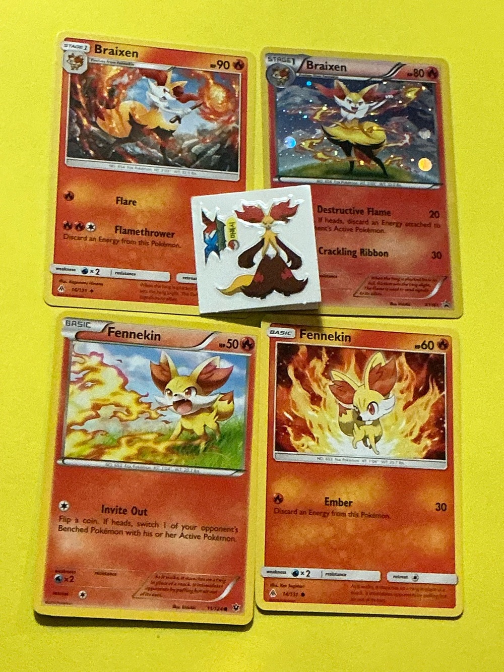 XY Starter Fire Fennekin and Braixen with sticker Delphox